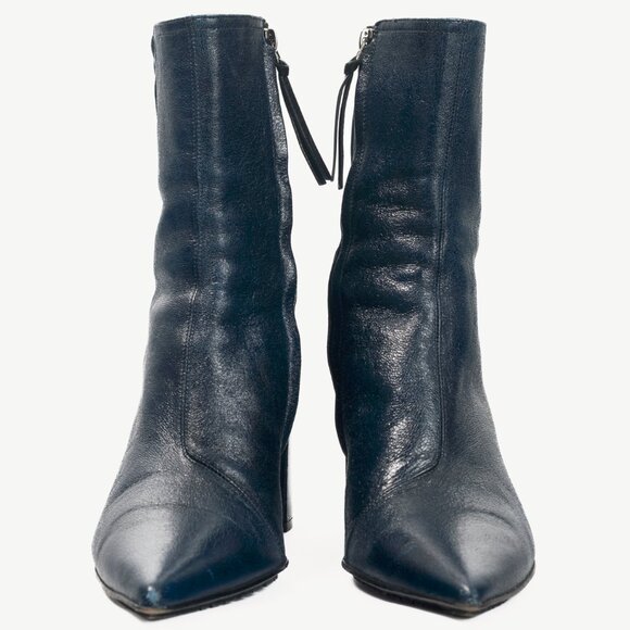 Dorothee Schumacher Dark-Blue Quilted Crackled-Leather Ankle Boots - Picture 2 of 10